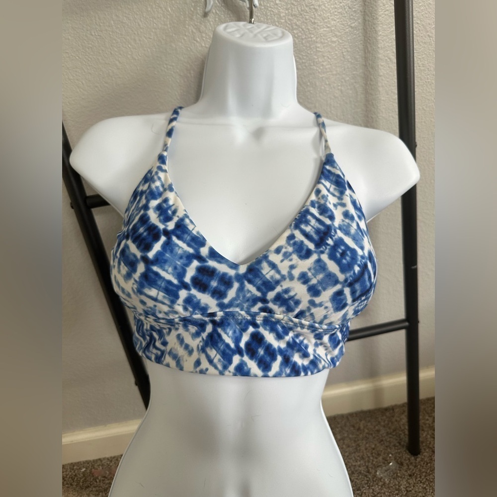 Splendid Blue and White Tie Dye Lace Up Bikini Top - Picture 8 of 9
